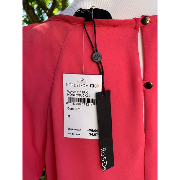 NWT SZ Med Nordstrom Ro-De Pink Chiffon Blouse Top Career Office Church Modest - Picture 4 of 9